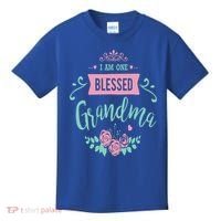 I Am One Blessed Grandma Peach Teal Floral Gift Kids T-Shirt thumb 0