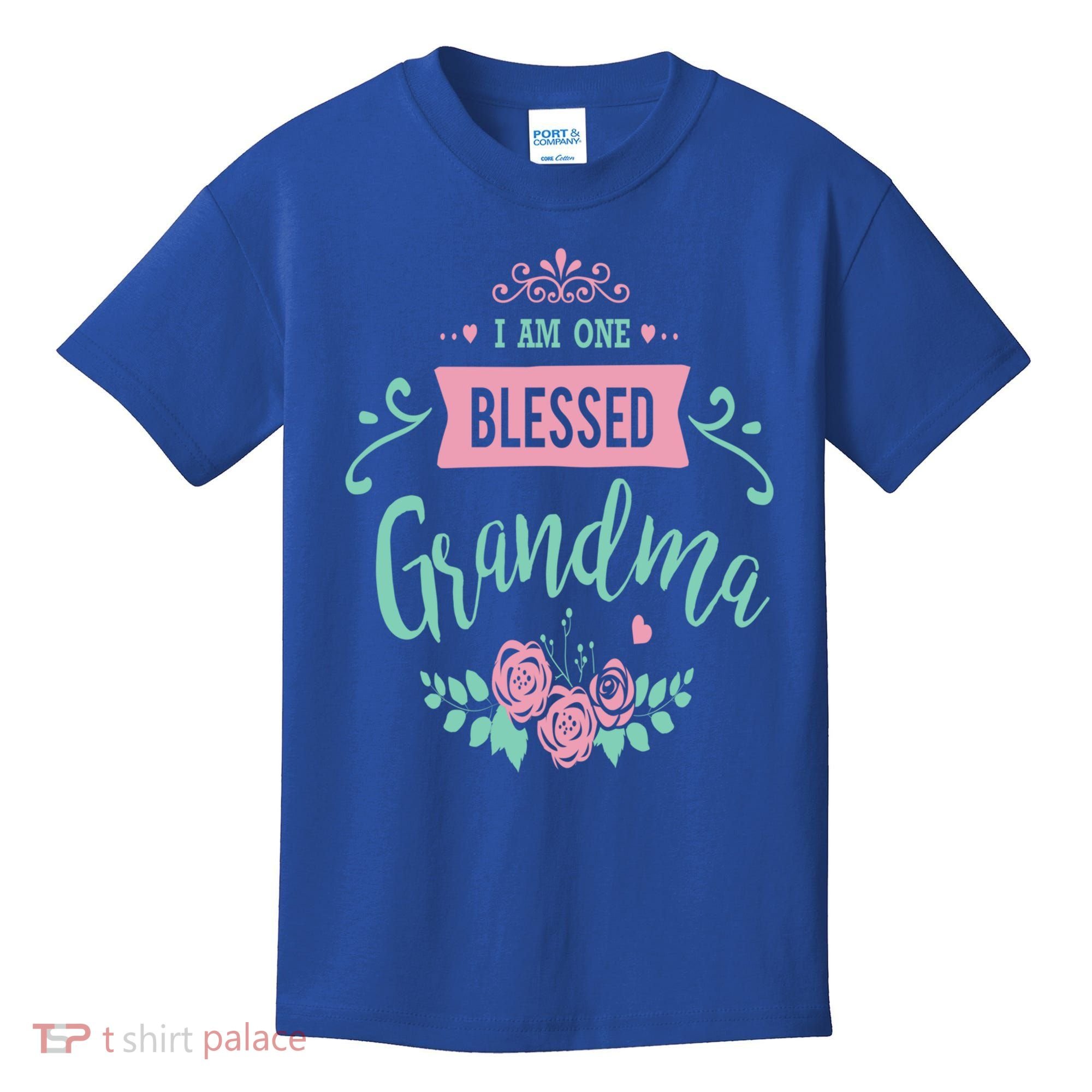 I Am One Blessed Grandma Peach Teal Floral Gift Kids T-Shirt