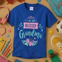 I Am One Blessed Grandma Peach Teal Floral Gift Kids T-Shirt thumb 3