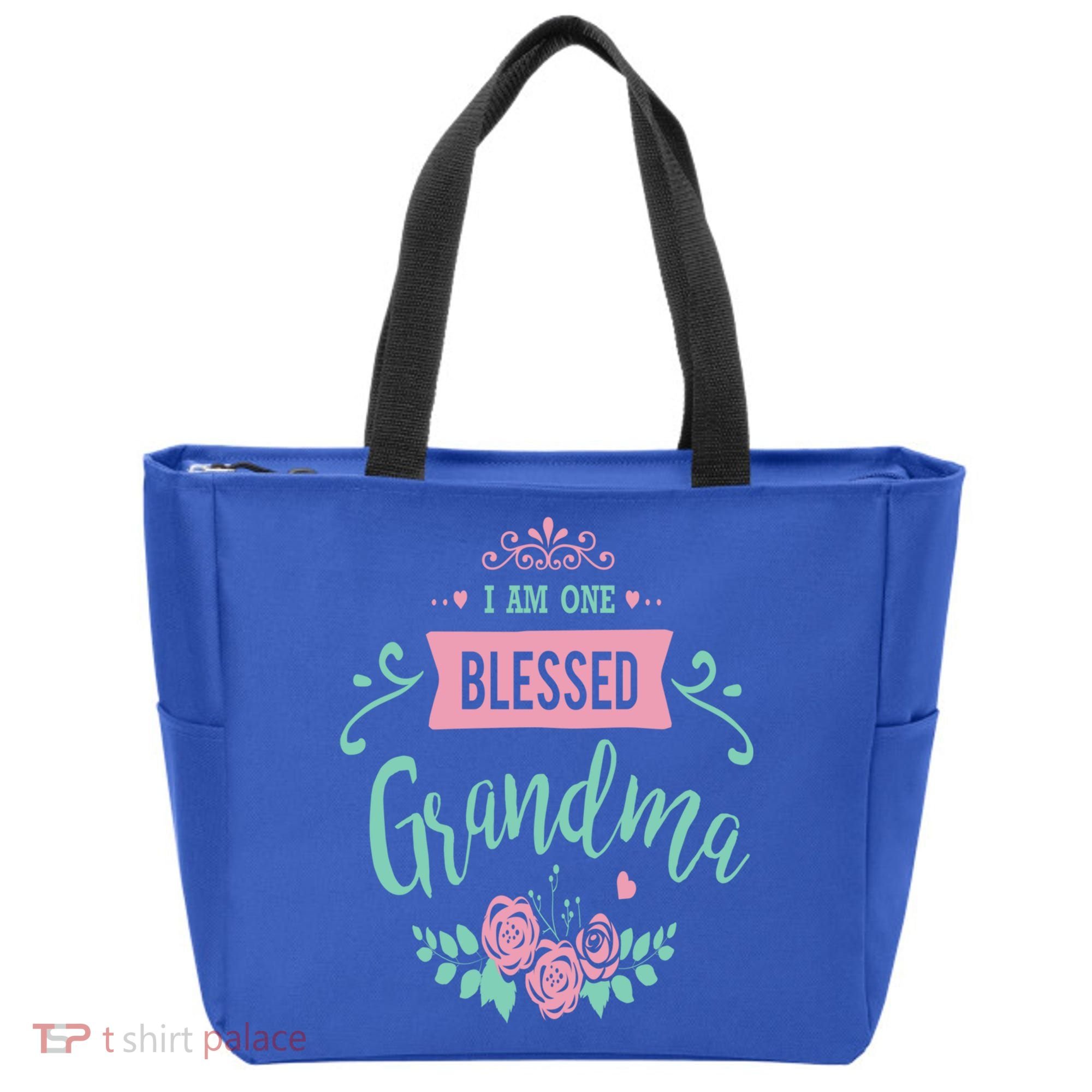 I Am One Blessed Grandma Peach Teal Floral Gift Tote Bag