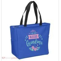 I Am One Blessed Grandma Peach Teal Floral Gift Tote Bag thumb 2