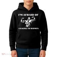 Im Afraid Of Talking To Women Satirical Workout Kids Hoodie thumb 4