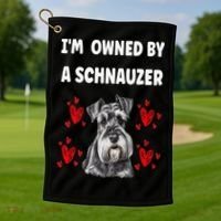 I Am Owned By A Schnauzer Golf Towel thumb 1