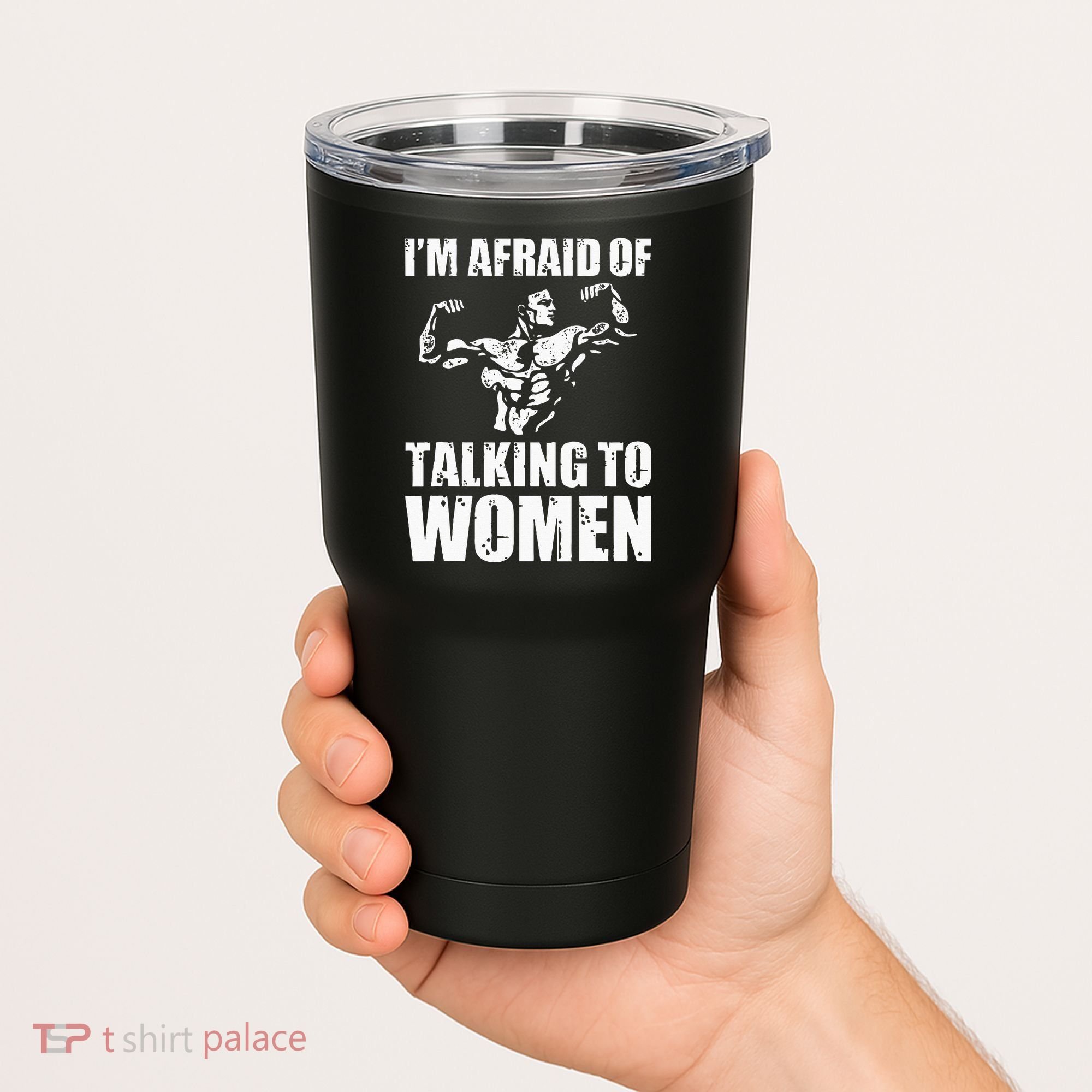 Im Afraid Of Talking To Women Satirical Workout Tumbler
