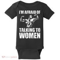 Im Afraid Of Talking To Women Satirical Workout Baby Bodysuit thumb 0