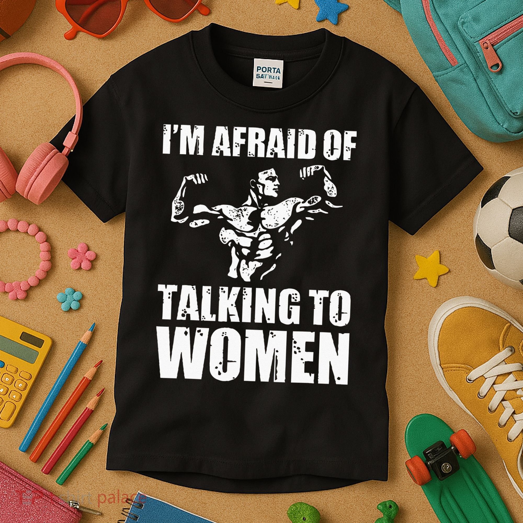 Im Afraid Of Talking To Women Satirical Workout Kids T-Shirt