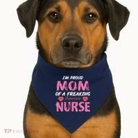 I'm A Proud Mom Of A Freaking Awesome Nurse Distressed Text USA-Made Doggie Bandana thumb 1