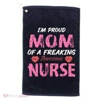 I'm A Proud Mom Of A Freaking Awesome Nurse Distressed Text Golf Towel thumb 0