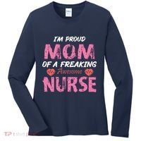 I'm A Proud Mom Of A Freaking Awesome Nurse Distressed Text Women's Long Sleeve Shirt thumb 0