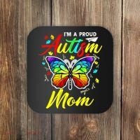 I'm A Proud Autism Mom Autism Awareness Butterfly Gifts Coaster thumb 0