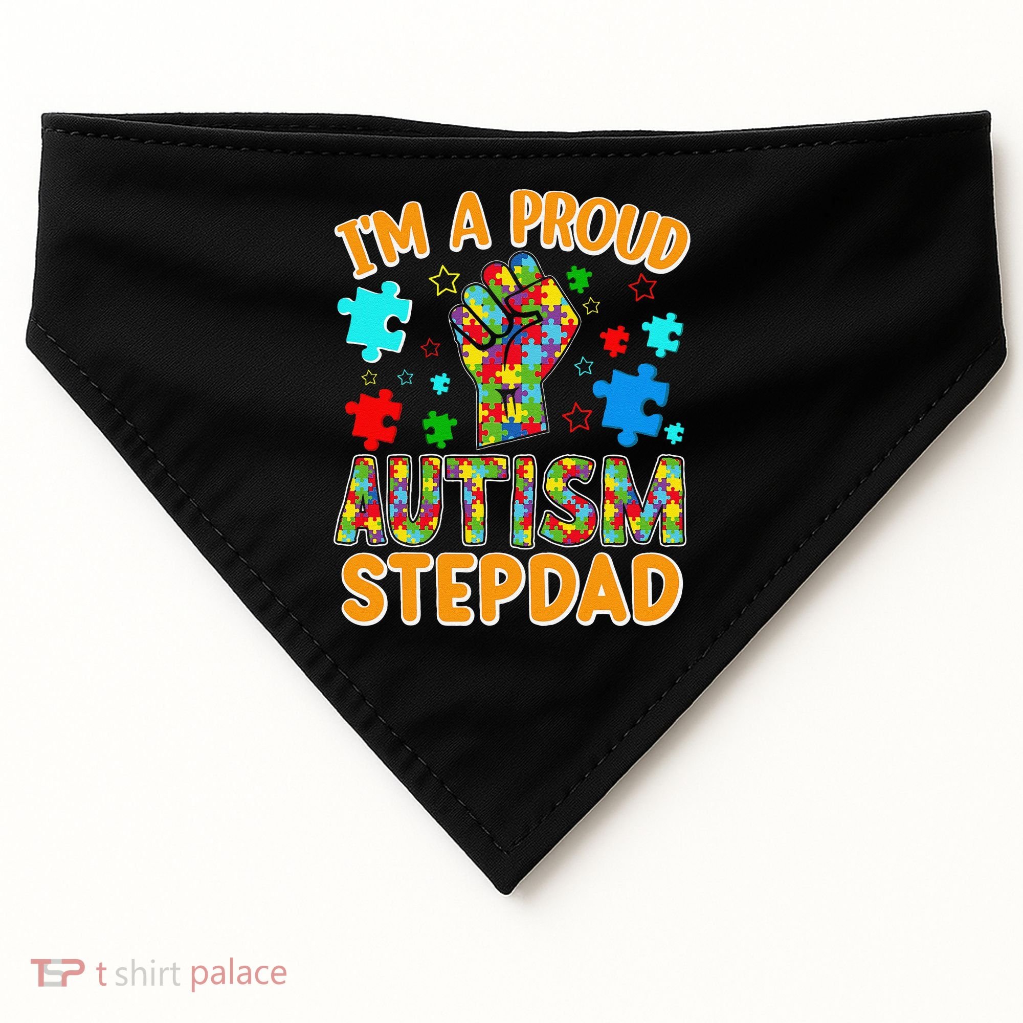 Im a Proud Autism Stepdad Puzzle Piece Advocate Support USA-Made Doggie Bandana