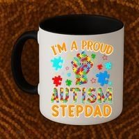 Im a Proud Autism Stepdad Puzzle Piece Advocate Support Coffee Mug thumb 2
