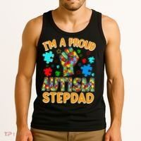 Im a Proud Autism Stepdad Puzzle Piece Advocate Support Tank Top thumb 3