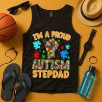 Im a Proud Autism Stepdad Puzzle Piece Advocate Support Tank Top thumb 4