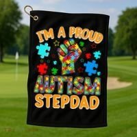 Im a Proud Autism Stepdad Puzzle Piece Advocate Support Golf Towel thumb 1