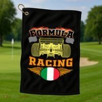 Italian Auto Race Italy Flag Formula Racing Car Blueprint Cute Gift Golf Towel thumb 1