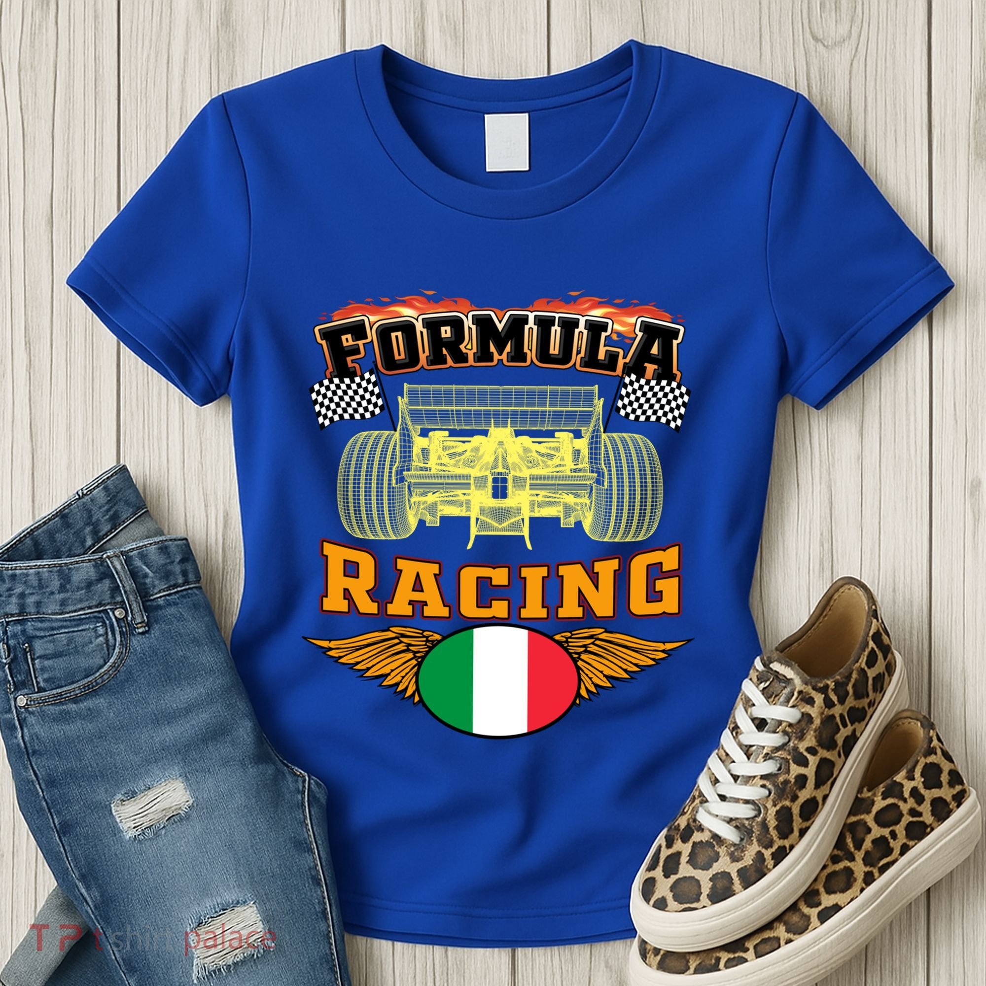 Italian Auto Race Italy Flag Formula Racing Car Blueprint Cute Gift Women's T-Shirt