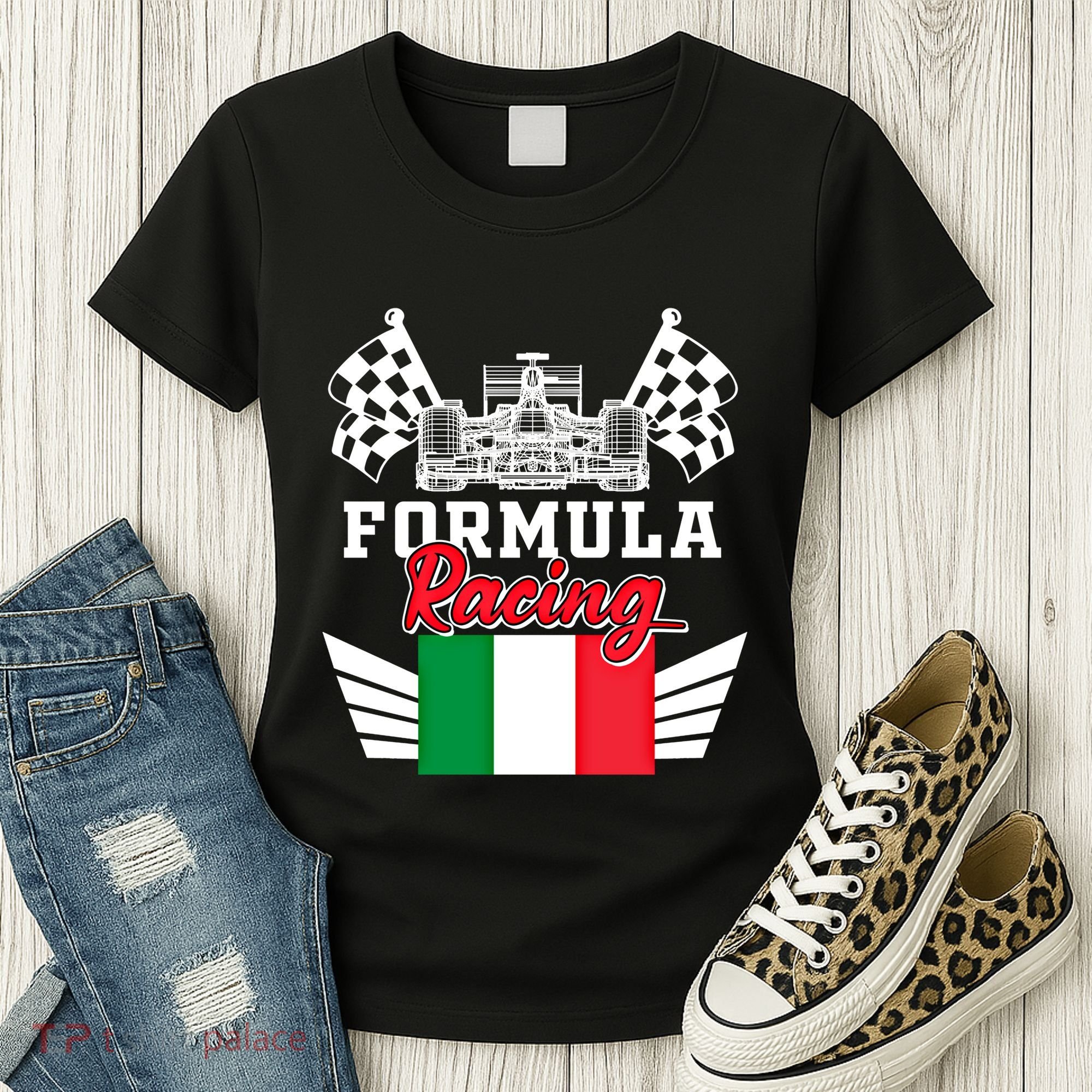 Italian Auto Race Italy Flag Formula Racing Car Blueprint Meaningful Gift Women's T-Shirt