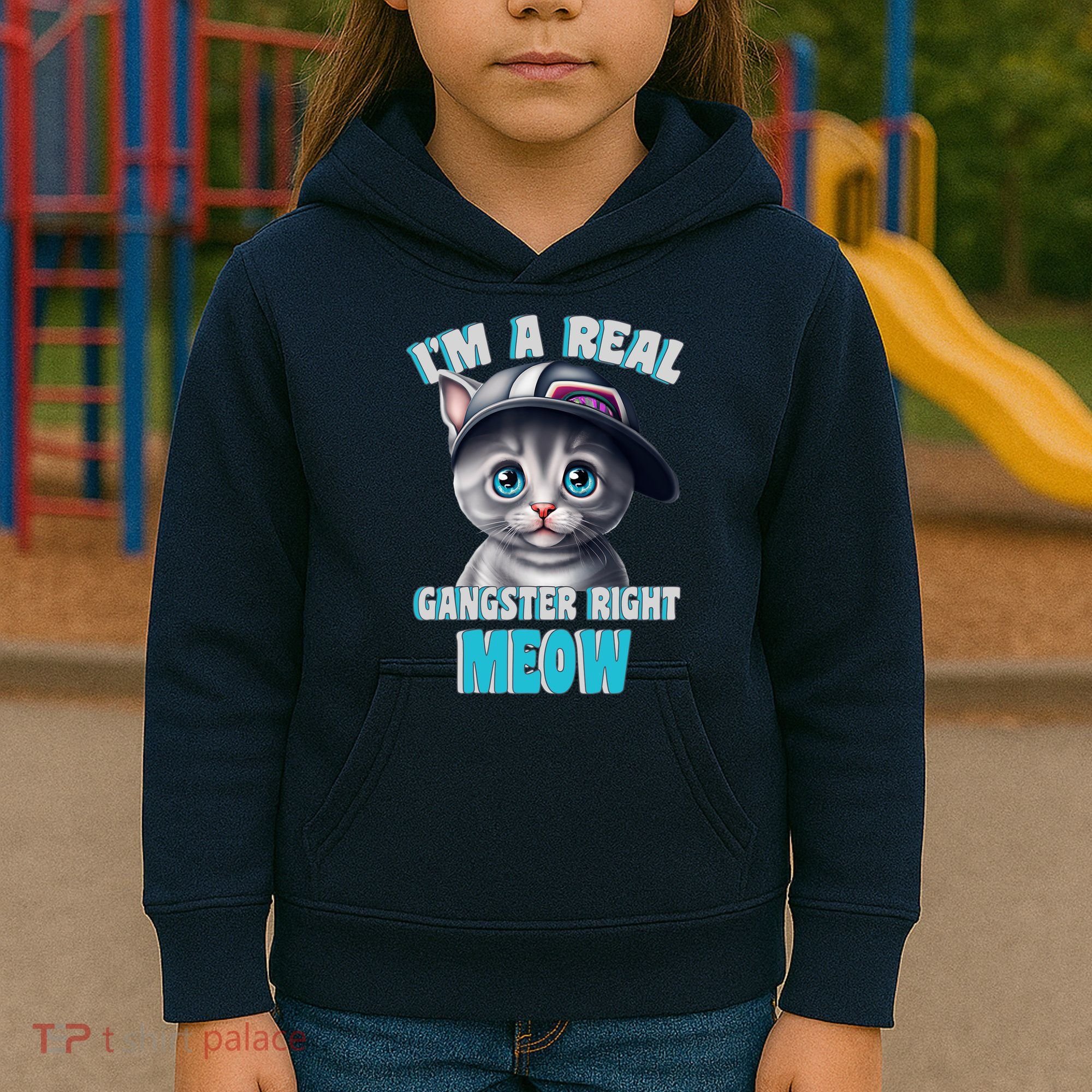 I'm A Real Gangster Right Meow Cute Kitten Kids Hoodie