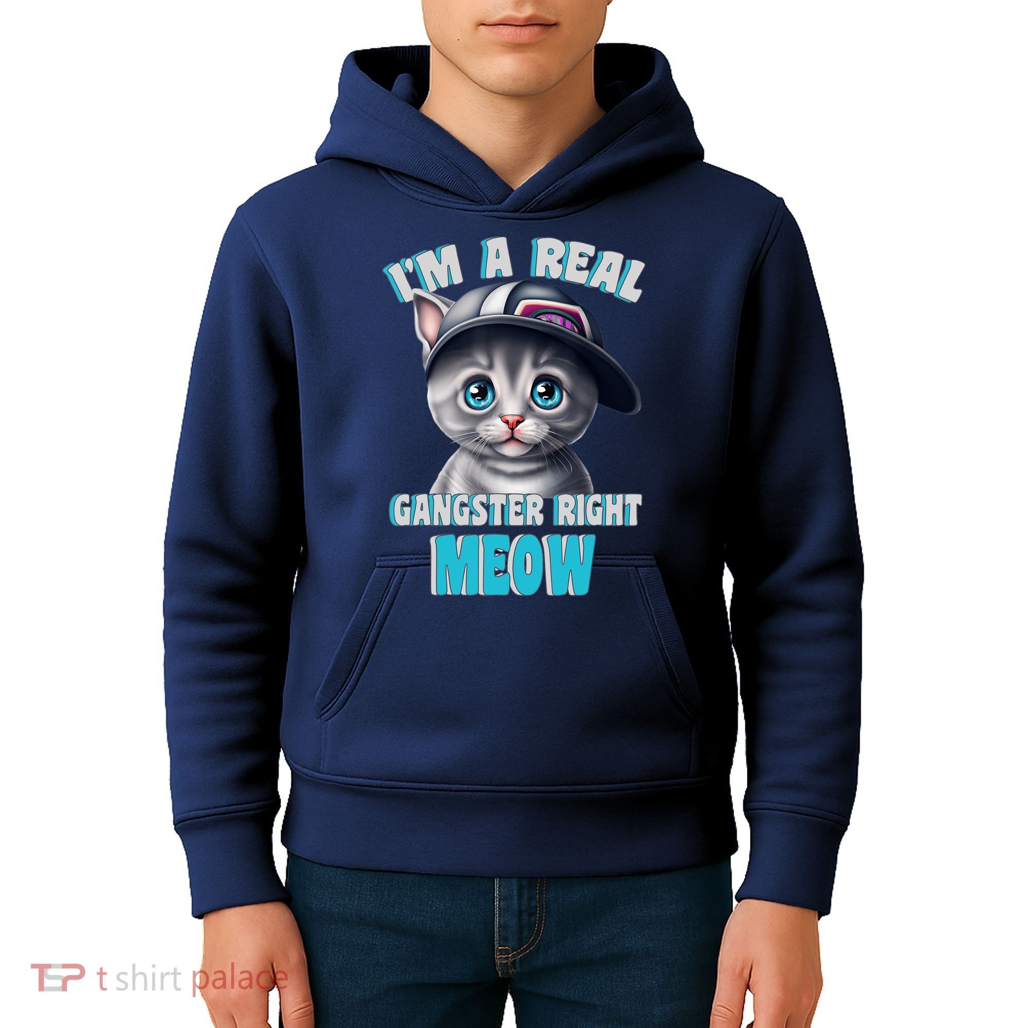 I'm A Real Gangster Right Meow Cute Kitten Kids Hoodie