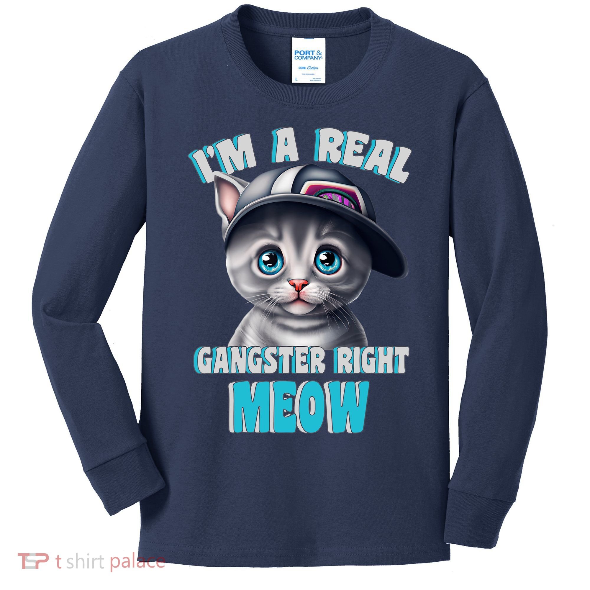 I'm A Real Gangster Right Meow Cute Kitten Kids Long Sleeve Shirt