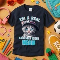I'm A Real Gangster Right Meow Cute Kitten Kids T-Shirt thumb 3