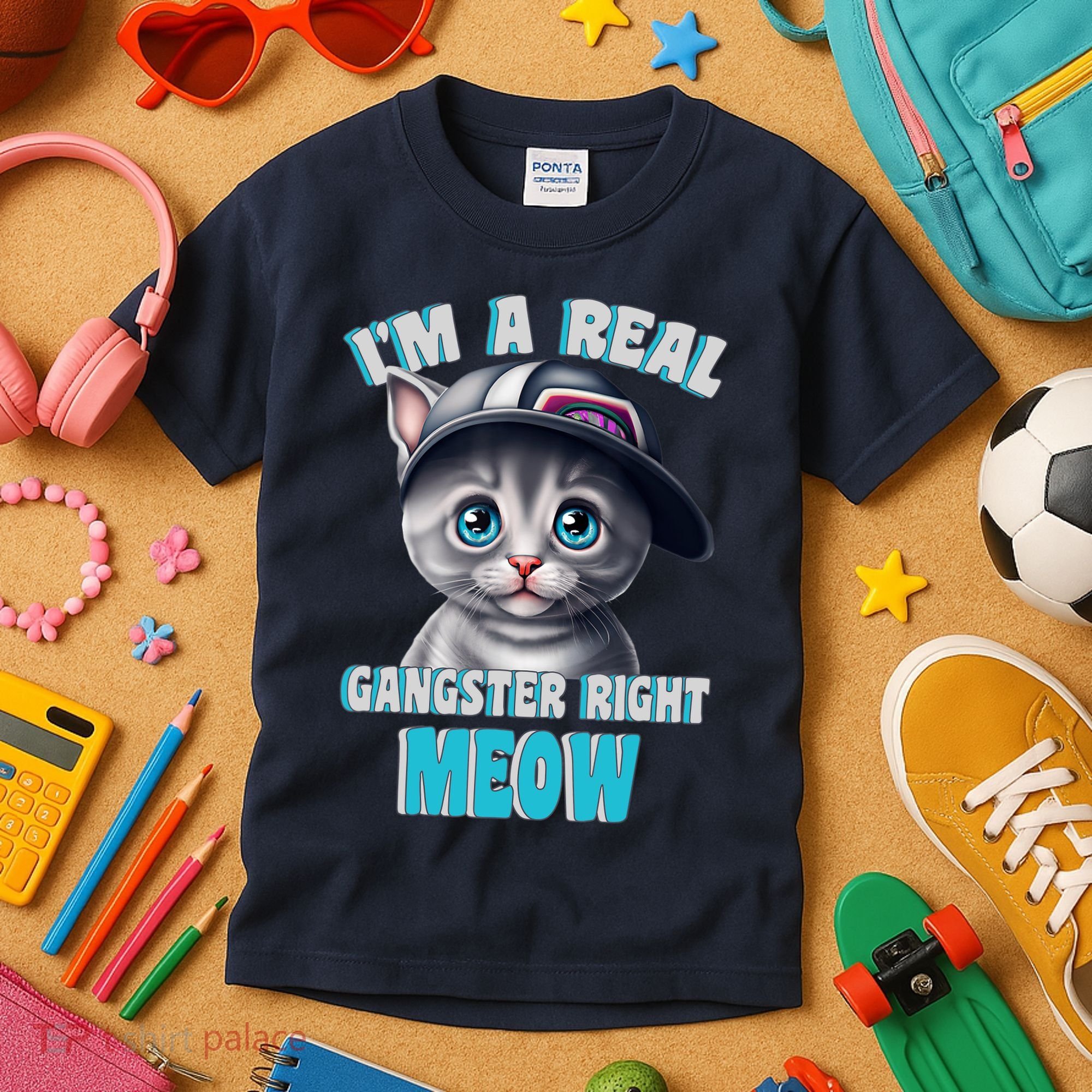 I'm A Real Gangster Right Meow Cute Kitten Kids T-Shirt