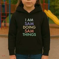 I Am Sam. Doing Sam Things. Fun Celebration Kids Hoodie thumb 3