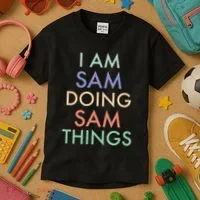 I Am Sam. Doing Sam Things. Fun Celebration Kids T-Shirt thumb 3