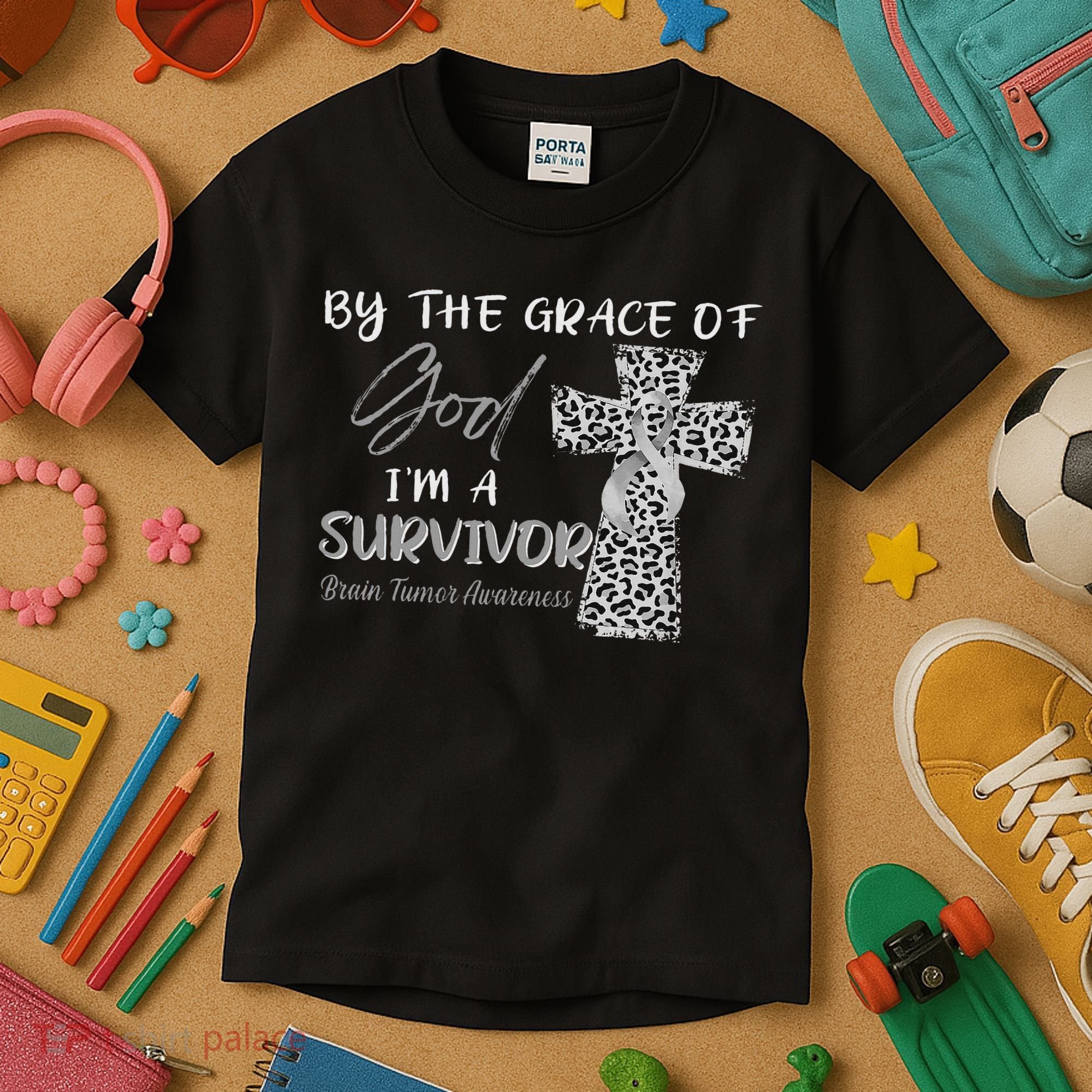 I'm A Survivor Brain Tumor Awareness Grey Ribbon Kids T-Shirt