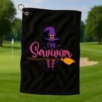 I'm A Survivor Halloween Breast Cancer Awareness Witch Golf Towel thumb 1