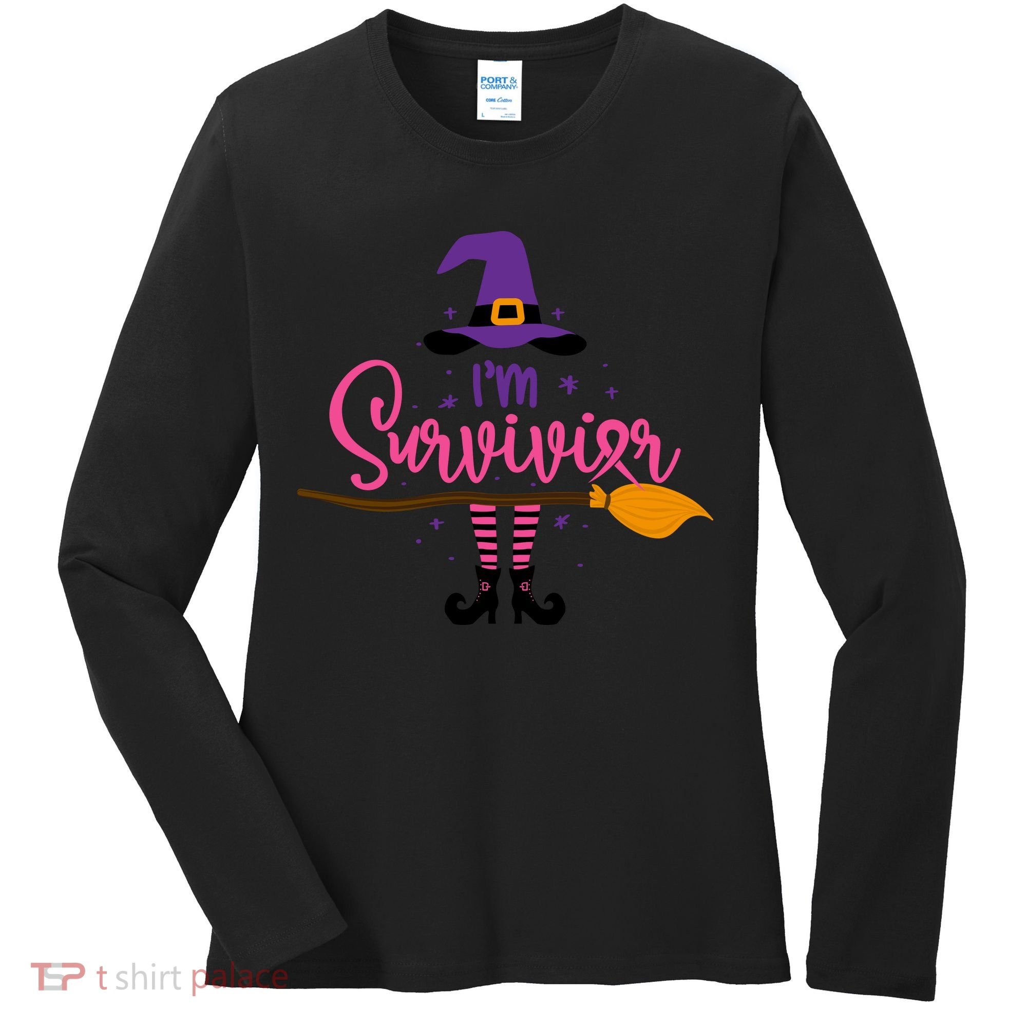 I'm A Survivor Halloween Breast Cancer Awareness Witch Women's Long Sleeve Shirt
