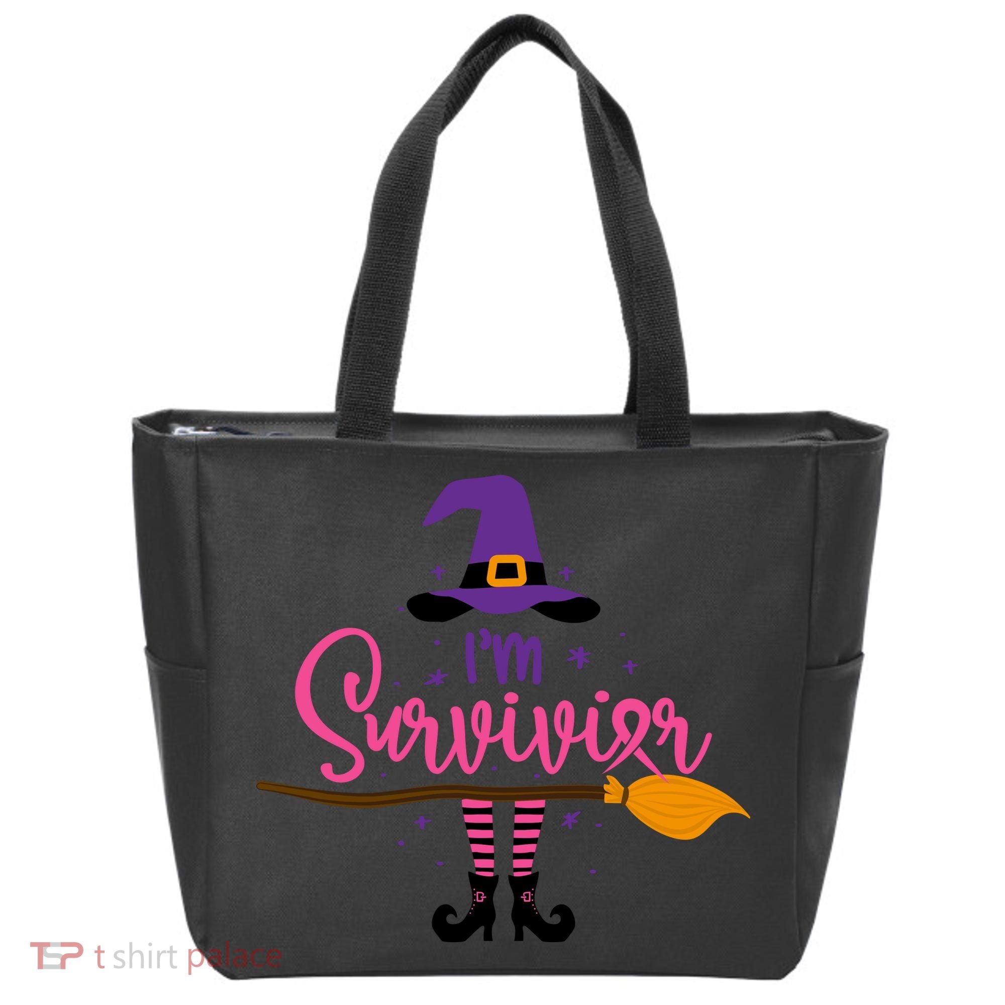 I'm A Survivor Halloween Breast Cancer Awareness Witch Tote Bag