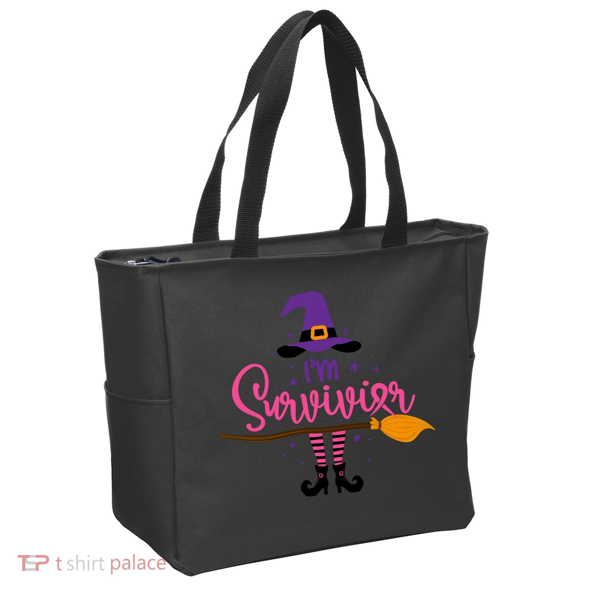 I'm A Survivor Halloween Breast Cancer Awareness Witch Tote Bag