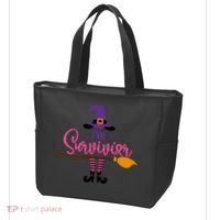 I'm A Survivor Halloween Breast Cancer Awareness Witch Tote Bag thumb 3