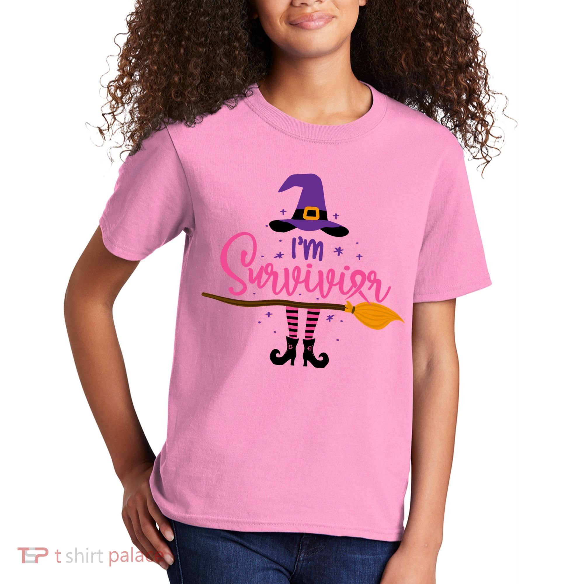 I'm A Survivor Halloween Breast Cancer Awareness Witch Kids T-Shirt