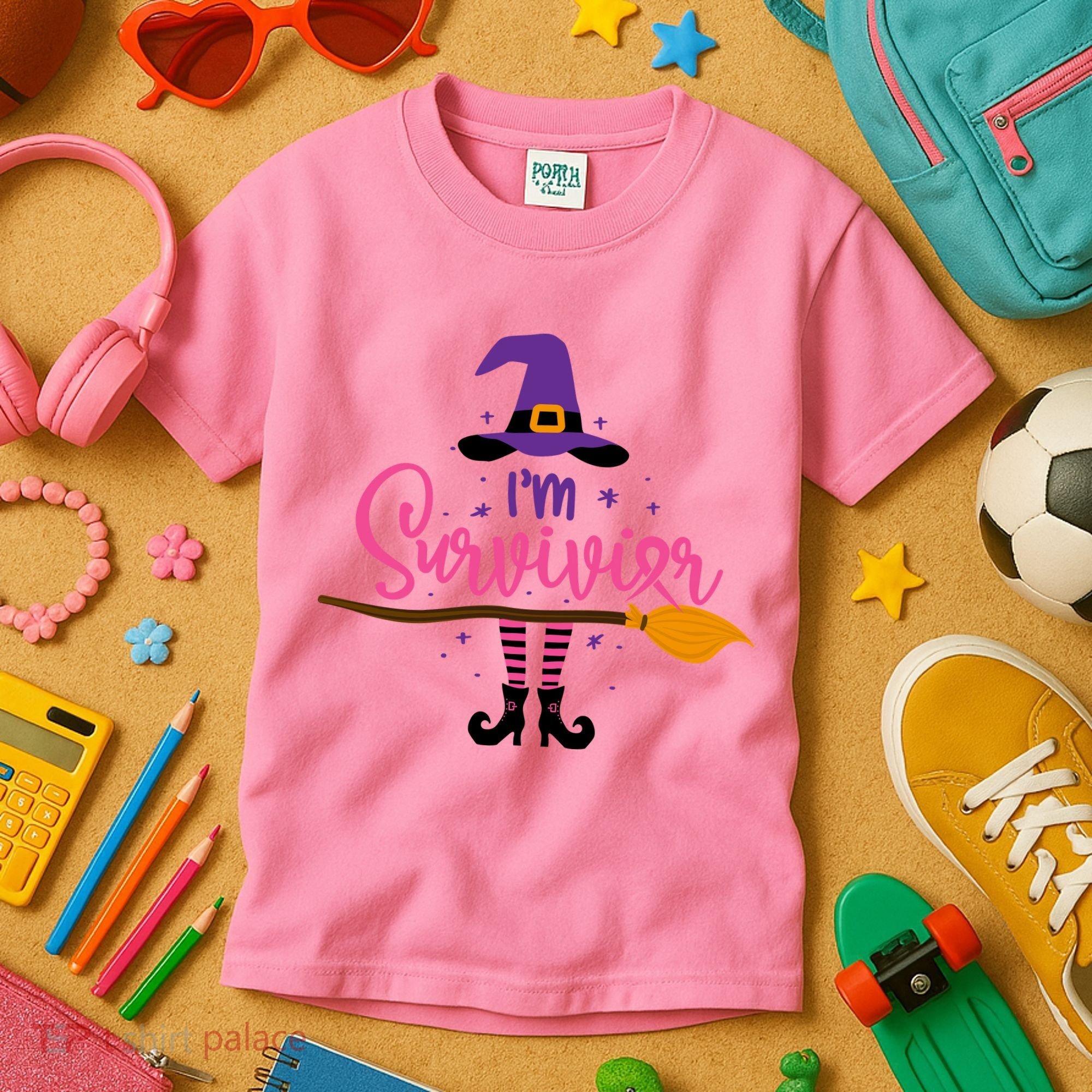I'm A Survivor Halloween Breast Cancer Awareness Witch Kids T-Shirt