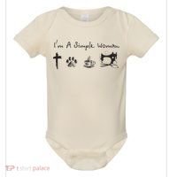 Im A Simple Woman Jesus Dog Coffee Sewing Baby Bodysuit thumb 0