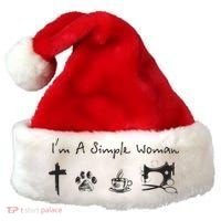 Im A Simple Woman Jesus Dog Coffee Sewing Santa Hat thumb 0