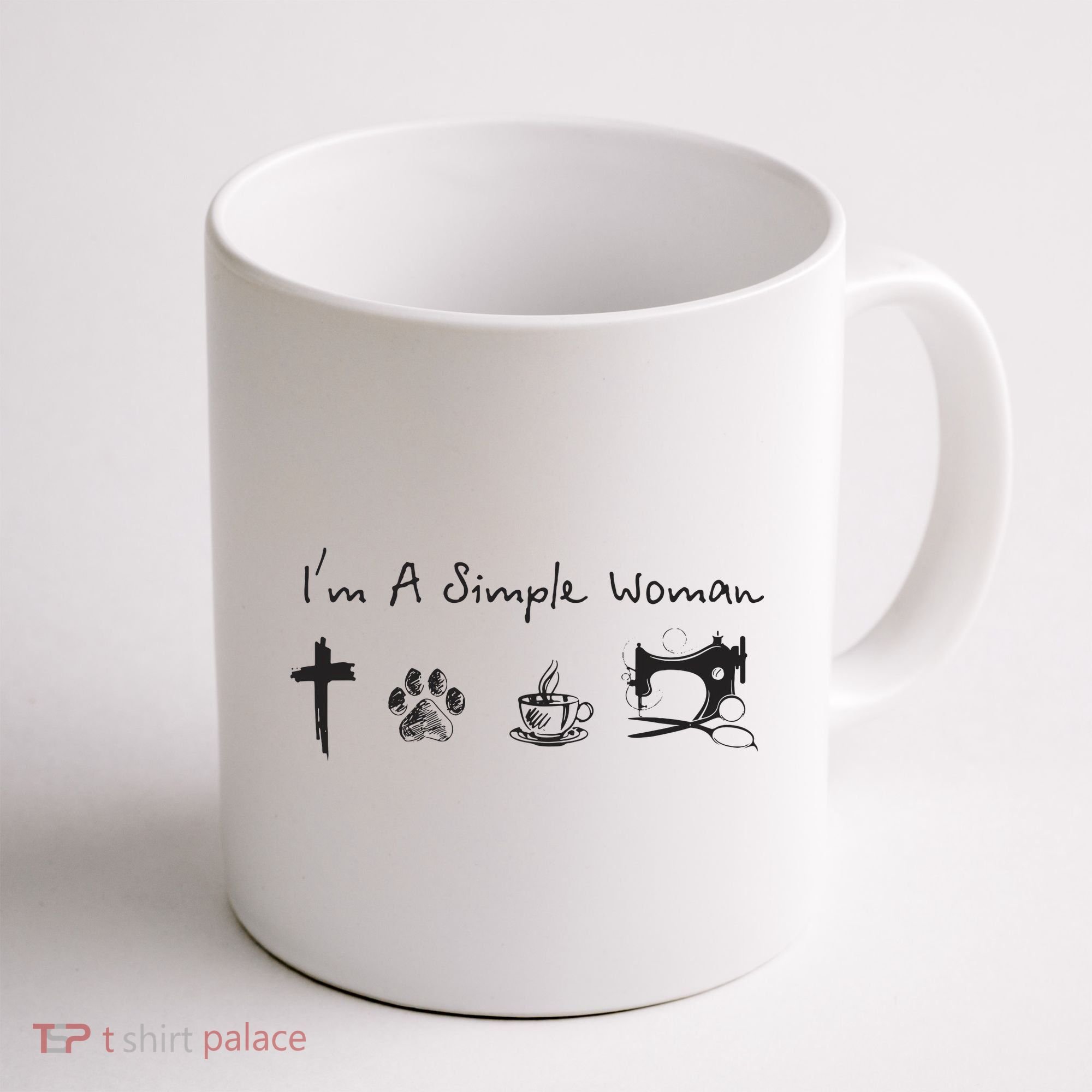 Im A Simple Woman Jesus Dog Coffee Sewing Coffee Mug