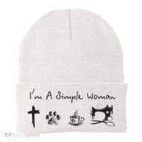 Im A Simple Woman Jesus Dog Coffee Sewing Beanie thumb 0