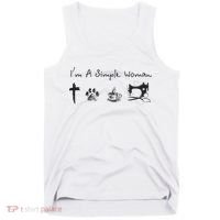 Im A Simple Woman Jesus Dog Coffee Sewing Tank Top thumb 0