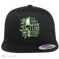 IM A Simple Man I Like Doobies And Boobies Skull Weed Flat Bill Trucker Hat thumb 0