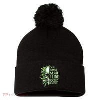 IM A Simple Man I Like Doobies And Boobies Skull Weed Pom Pom 12in Knit Beanie thumb 0