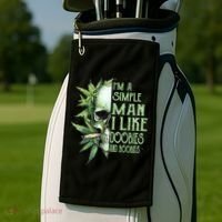 IM A Simple Man I Like Doobies And Boobies Skull Weed Golf Towel thumb 2
