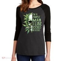IM A Simple Man I Like Doobies And Boobies Skull Weed Women's Tri-Blend 3/4-Sleeve Raglan Shirt thumb 2