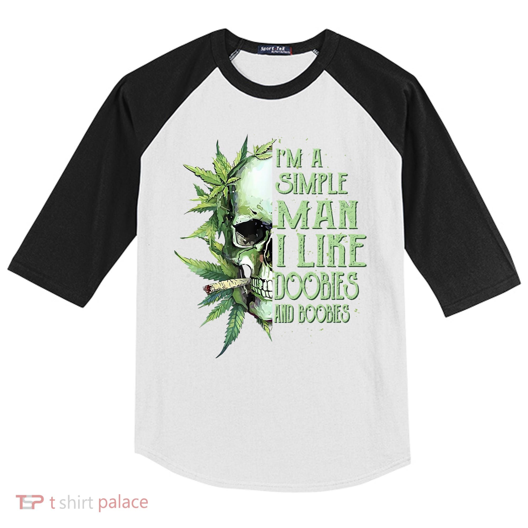 IM A Simple Man I Like Doobies And Boobies Skull Weed Kids Colorblock Raglan Jersey