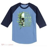 IM A Simple Man I Like Doobies And Boobies Skull Weed Raglan Baseball Sleeve Shirt thumb 0