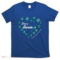 IM A Survivor Ovarian Cancer Awareness Teal Butterfly Heart Funny Gift T-Shirt thumb 0