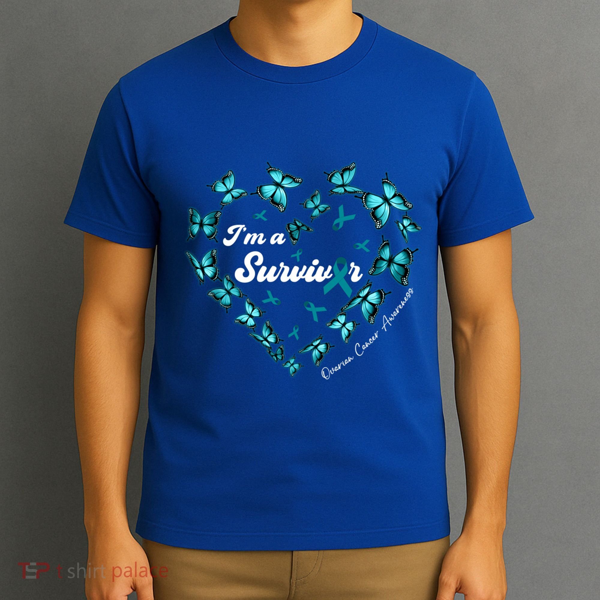 IM A Survivor Ovarian Cancer Awareness Teal Butterfly Heart Funny Gift T-Shirt